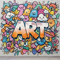 Fototapeta premium Whimsical Graffiti Art Mural: A playful collage of characters and expression