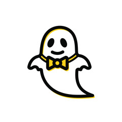 Cute Halloween Ghost with Yellow Bow Tie Illustration Isolated