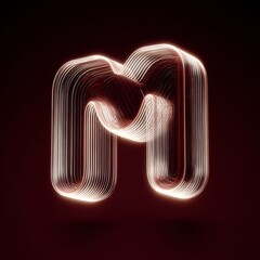 Glowing 3D Letter M Logo Made of Parallel Light Lines on Dark Background, Abstract Digital Alphabet Icon