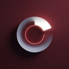 Abstract Segmented Silver Ring with Glowing Red Inner Circle, Modern Technology Concept