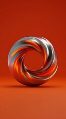 Sleek Abstract 3D Metallic Ring with Vibrant Reflective Swirls on a Warm Terracotta Background