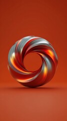Abstract 3D Torus Loop with Dynamic Red and Silver Metallic Swirl