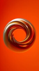 Abstract Golden Twisted Metallic Ring on Vibrant Orange Gradient Background