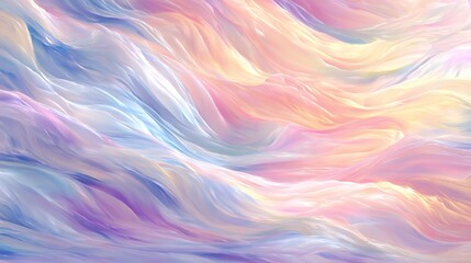 Abstract background featuring soft flowing iridescent waves with a smooth pastel color gradient from cool blue to warm pink and orange.