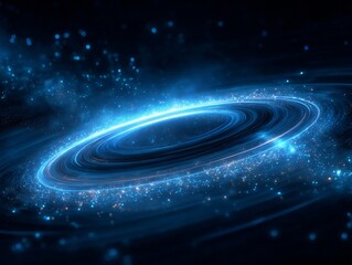 Glowing Blue Rings with Bright Particles, Abstract Digital Art Background