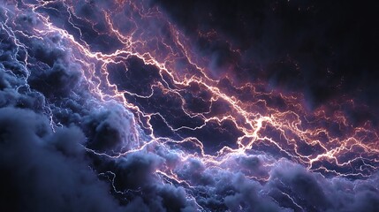 Intense electrical storm with vibrant lightning striking through dark, swirling clouds; abstract energy concept