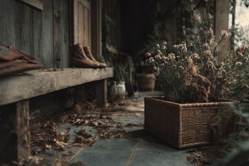 Obraz premium Rustic porch scene with dried plants