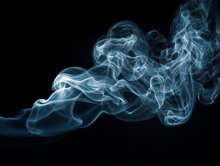 Abstract Blue Smoke Flowing Artistically on Black Background