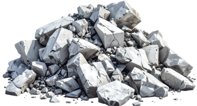 3D Render, Realistic, Small Rock Aggregate, Sharp Edges, Industrial Elements, Cut Out on Transparent.