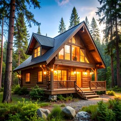 Cozy cabin in forest