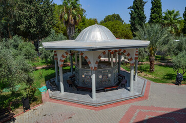 Türkiye, Side, August 23, 2025 Fatih Camii Mosque in Side, water taps