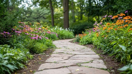 Obraz premium Serene Pathway in Lush Green Forest with Sunlight