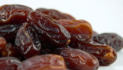 Pile of glossy, brown dried dates