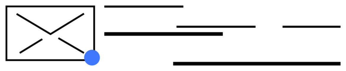 Simplified envelope icon with a blue dot indicating a new message, accompanied by horizontal lines symbolizing text and flow. Ideal for communication, email, alert, inbox, messaging, digital