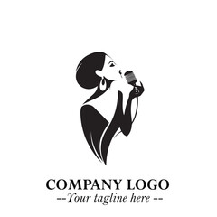 Black and White Woman Singing Logo Symbol in Minimalist Elegant Vector Design for Music and Performance