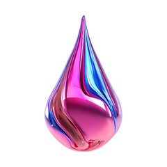 Vibrant metallic water droplet with smooth reflection on transparent background