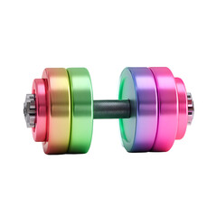 Vibrant rainbow dumbbell on transparent background sport and fitness concept