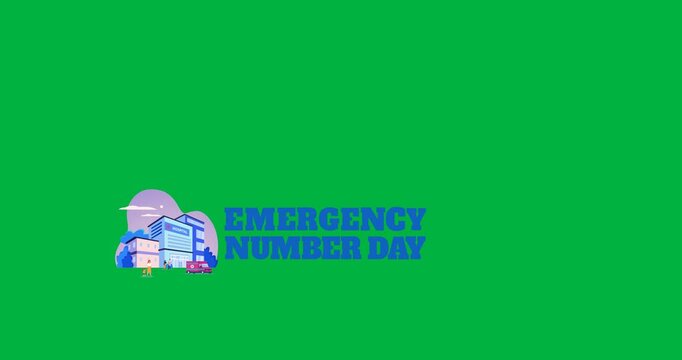 Animation of emergency number day and hospital icon on transparent background - Powered by Adobe