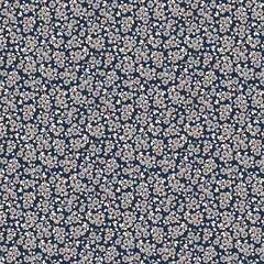 Seamless Navy Blue Floral Pattern with Delicate White Blossoms Vector Illustration