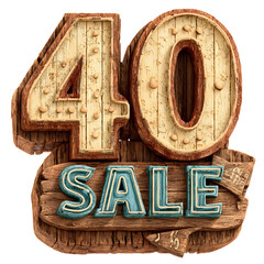 Vintage 40 sale sign on transparent background