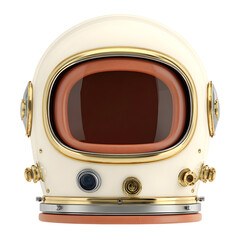 Vintage astronaut helmet rendered with gold and beige accents and a transparent background