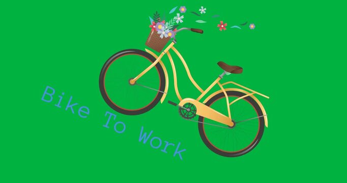 Animation of bike to work day and bike with flowers on transparent background
