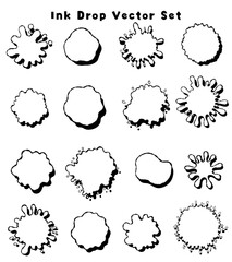 手描きのモノクロのインクの飛び散り、ペイントスプラッシュのベクター素材セット