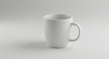 Fototapeta premium Minimalist blank white ceramic coffee mug on a clean, light studio background, ideal for branding and mockups