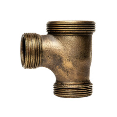 Vintage brass pipe fitting detailed close up isolated on transparent background