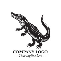 Naklejka premium Black and White Crocodile Logo in Minimalist Modern Vector Design for Branding and Creative Identity
