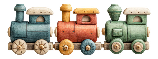 Colorful Wooden Toy Train with Distinct Shapes and Styles