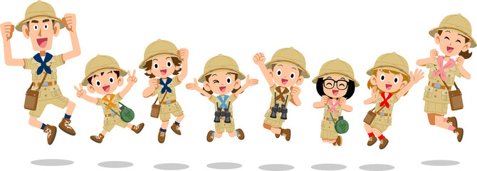 子ども探検隊と引率の大人たち
