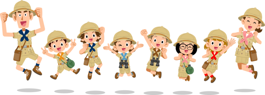 子ども探検隊と引率の大人たち
