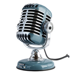 Vintage microphone with chrome accents on transparent background