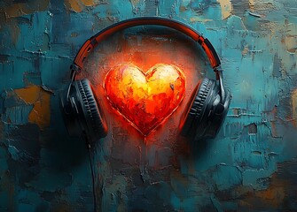 Hear the rhythm of love with these glowing heart-shaped headphones on a textured background
