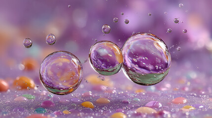 Bubbles float gracefully in dreamy, colorful background, creating whimsical atmosphere. vibrant hues and reflections add sense of joy and wonder to scene