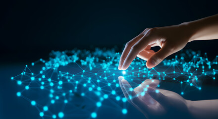 Abstract hands touching digital transformation screen