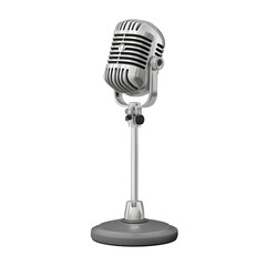 Vintage silver microphone on stand isolated