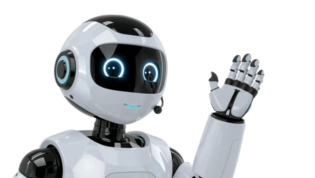 Friendly Robot Waving Hello with a Smile, Digital Illustration