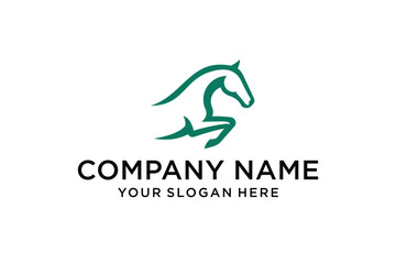 Minimalist Teal Horse Jumping Logo Design