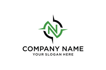 Letter N Compass Logo Design, Initial N Symbol for Company Branding and Navigation Concept