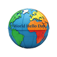 Colorful globe featuring world hello day text isolated on transparent background