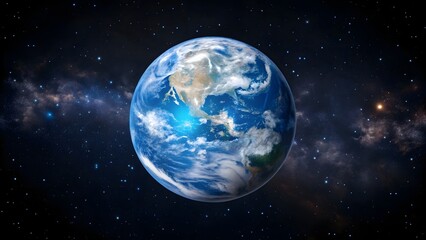 Obraz premium Planet earth viewed from space, showcasing continents and clouds against a starry backdrop