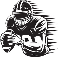 Dynamic football player in motion scoring touchdown win