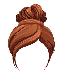 Dynamic Back View of a Thick, Copper Red Hair Styled into an Intricate, Voluminous Braided and Twisted Top Knot Bun Updo