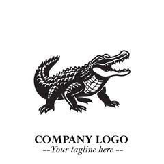 Black and White Crocodile Logo in Minimalist Modern Vector Design for Branding and Creative Identity