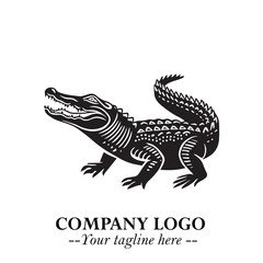 Black and White Crocodile Logo in Minimalist Modern Vector Design for Branding and Creative Identity