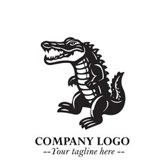 Black and White Crocodile Logo in Minimalist Modern Vector Design for Branding and Creative Identity