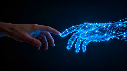 Robot and human hands connect for AI support