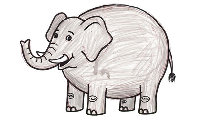 Fototapeta premium A charming elephant stands tall, its trunk raised in a playful gesture isolated on transparent background a delightful depiction of wildlife